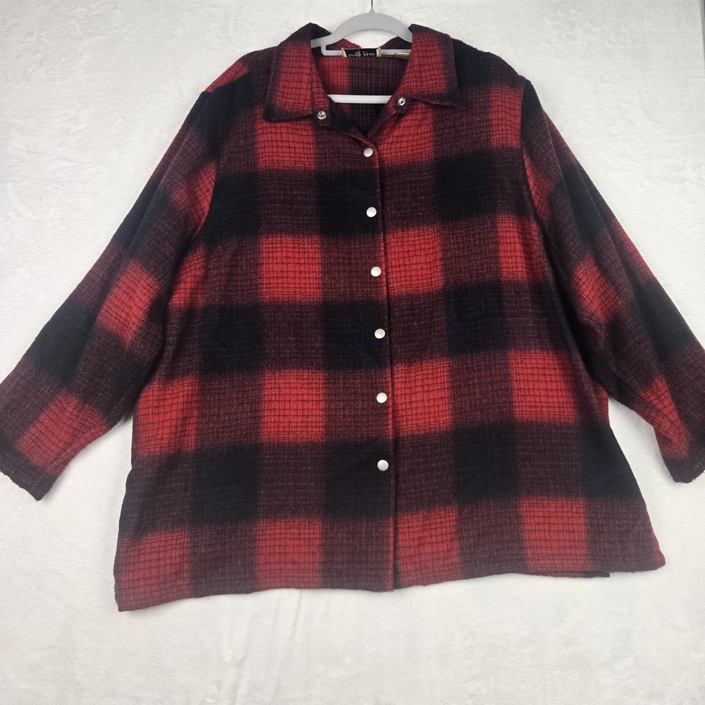 Lemon Grass Women's Red‎ Black Plaid Shacket Size 22W Snaps Wool